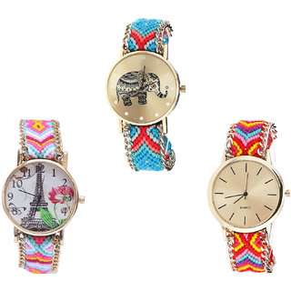 Neutron Classical Heart Elephant And Paris Eiffel Tower Analogue Multi Color Color Girls And Women Watch - G161-G310-G165 (Combo Of  3 )