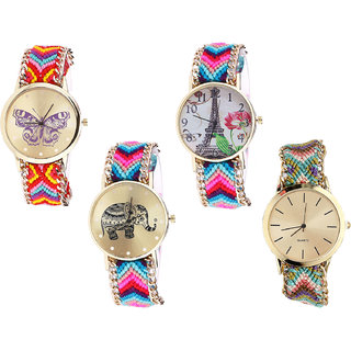 Neutron Contemporary Model Butterfly, Paris Eiffel Tower And Elephant Analogue Multi Color Color Girls And Women Watch - G131-G143-G154-G167 (Combo Of  4 )