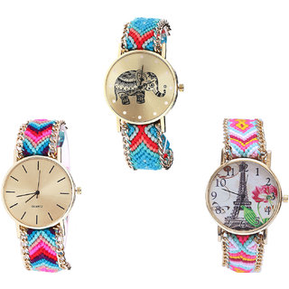 Neutron Latest Heart Elephant And Paris Eiffel Tower Analogue Multi Color Color Girls And Women Watch - G161-G164-G310 (Combo Of  3 )