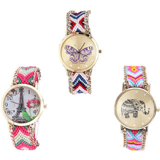 Neutron Contemporary Formal Butterfly, Paris Eiffel Tower And Elephant Analogue Multi Color Color Girls And Women Watch - G135-G152-G312 (Combo Of  3 )