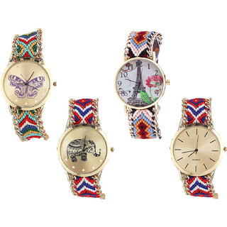 Neutron Contemporary Fancy Butterfly, Paris Eiffel Tower And Elephant Analogue Multi Color Color Girls And Women Watch - G132-G151-G158-G168 (Combo Of  4 )