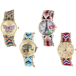 Neutron Contemporary Style Butterfly, Paris Eiffel Tower And Elephant Analogue Multi Color Color Girls And Women Watch - G132-G151-G160-G168 (Combo Of  4 )
