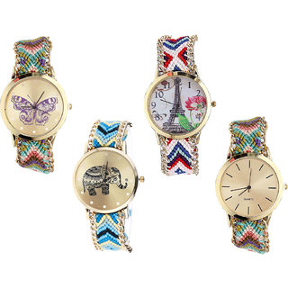 Neutron Best Traditional Butterfly, Paris Eiffel Tower And Elephant Analogue Multi Color Color Girls And Women Watch - G133-G148-G160-G167 (Combo Of  4 )