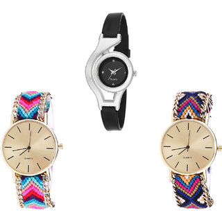 Neutron Contemporary Quartz World Cup Analogue Black And Multi Color Color Girls And Women Watch - G1-G164-G318 (Combo Of  3 )