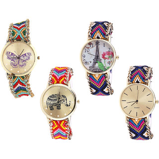 Neutron Brand New Luxury Butterfly, Paris Eiffel Tower And Elephant Analogue Multi Color Color Girls And Women Watch - G132-G153-G155-G318 (Combo Of  4 )
