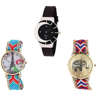 Neutron Latest Luxury Paris Eiffel Tower And Elephant Analogue Black And Multi Color Color Girls And Women Watch - G8-G150-G158 (Combo Of  3 )
