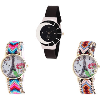 Neutron Modern Tread Paris Eiffel Tower Analogue Black And Multi Color Color Girls And Women Watch - G8-G143-G151 (Combo Of  3 )