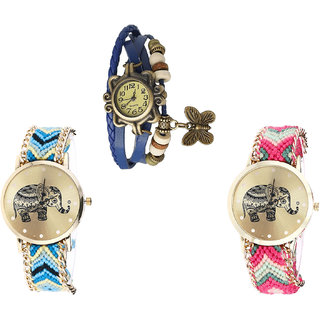 Neutron Treading Chronograph Butterfly And Elephant Analogue Blue And Multi Color Color Girls And Women Watch - G59-G160-G163 (Combo Of  3 )