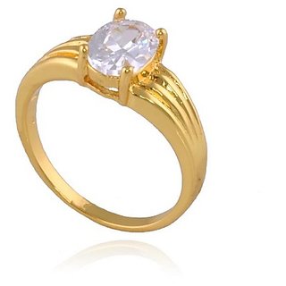                       CEYLONMINE- Diamond Gold Plated Ring Lab Certified American Diamond Ring For Astrological Purpose                                              