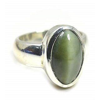                       CEYLONMINE- 5.25 Carat Natural Cat's Eye Stone Ring Silver Plated Unheated & Untreated Stone Ring                                              