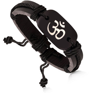 SILVERISH OM Leather Bracelet Wristband for Men and Boys Genuine Leather Bracelet
