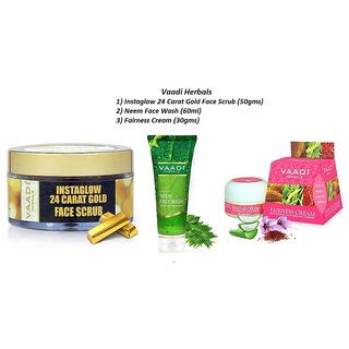                       Vaadi Herbals 24 Carat Gold Scrub (50 gms), Neem Face wash (60 ml) and Fairness Cream (30 gms)                                              