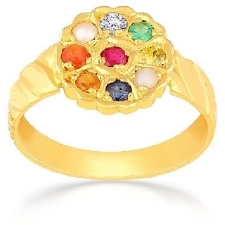                       CEYLONMINE- Original & Natural Navaranta Gold Plated Ring For Astrological Purpose                                              