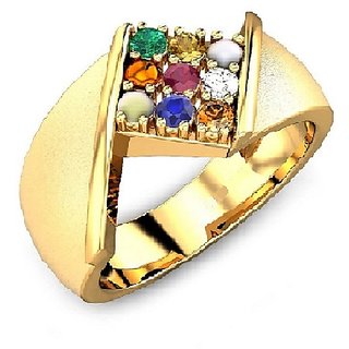                      CEYLONMINE- Original & Natural Navaranta Gold Plated Ring For Astrological Purpose                                              