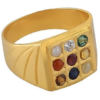                       Precious Gemstone Navaranta Stone Gold Plated Beautiful & Stylish Ring For Unisex By CEYLONMINE                                              