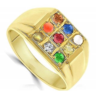                       Ceylonmine- Natural Navaratna Gold Plated Ring Precious Stone Ring For Unis                                              