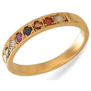                       Original Navaratna Stone Gold Plated Ring Unheated  Natural Stone Ring For Astrological Purpose By CEYLONMINE                                              