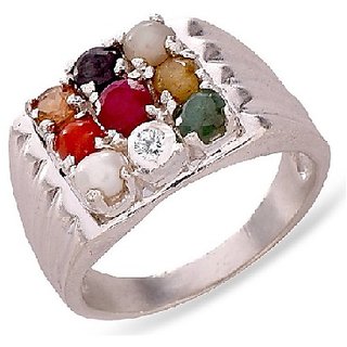                       Navaratna Gemstone Silver Plated Ring Original  Certified Nav Mix Stone Ring BY CEYLONMINE                                              