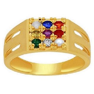                       Natural Navaratna Stone Gold Plated Ring Certified By IGL Lab Navgrah Stone Ring By CEYLONMINE                                              