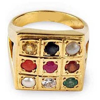                       Natural Navaratna Stone Certified Navgrah Gold Plated Finger Ring By Ceylon                                              