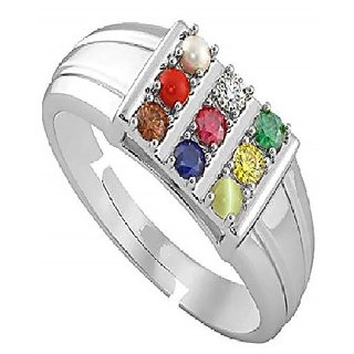                       Navaratna Gemstone Silver Plated Ring Original  Certified Nav Mix Stone Ring BY CEYLONMINE                                              
