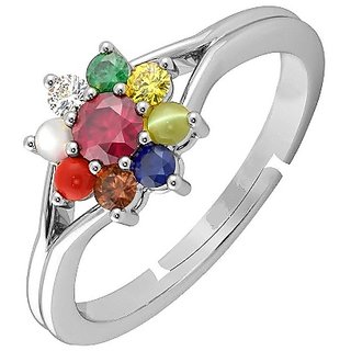                      Lab Tested Stone Navaratna Silver Plated Ring Navgrah Mix Stone Ad                                              