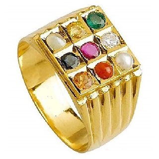                       Lab Tested Stone Navaratna Gold Plated Ring Original Navgrah Mix Stone Adjustabel Stylish Ring By CEYLONMINE                                              