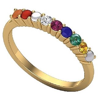                       Navratan Ring Stone Crystal Natural Lab Certified Stone Navgrah Gold Plated Finger Ring For Astrological Purpose By CEYLONMINE                                              