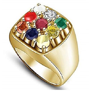                       Precious Gemstone Navaranta Stone Gold Plated Beautiful & Stylish Ring For Unisex By CEYLONMINE                                              