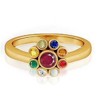                      Unheated & Untreated Navaratna Stone IGL Certified Nav Mix Stone Gold Plated Ring For Unisex By CEYLONMINE                                              