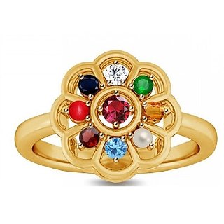                       CEYLONMINE- Original & Natural Navaranta Gold Plated Ring For Astrological Purpose                                              