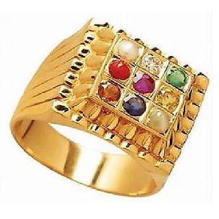                      Lab Tested Stone Navaratna Gold Plated Ring Original Navgrah Mix Stone Adjustabel Stylish Ring By CEYLONMINE                                              