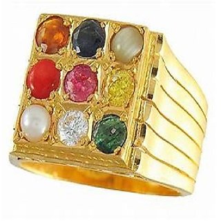                       Precious Gemstone Navaranta Stone Gold Plated Beautiful Stylish Ring For U                                              