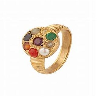                       IGL Lab Certified Natural Navartna Gold Plated Stone Ring For Astrological Purpose By CEYLONMINE                                              