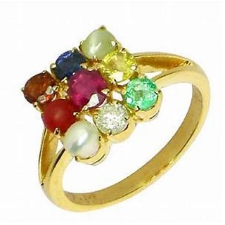                       CEYLONMINE- Original & Natural Navaranta Gold Plated Ring For Astrological Purpose                                              