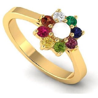                       Navratan Ring Stone Crystal Natural Lab Certified Stone Navgrah Gold Plated Finger Ring For Astrological Purpose By CEYLONMINE                                              