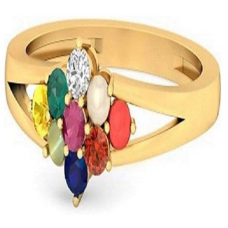                       Unheated & Untreated Navaratna Stone IGL Certified Nav Mix Stone Gold Plated Ring For Unisex By CEYLONMINE                                              