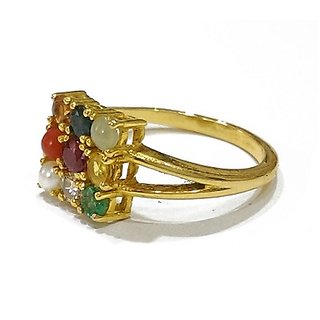                       IGL Lab Certified Natural Navartna Gold Plated Stone Ring For Astrological Purpose By CEYLONMINE                                              