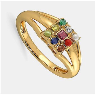                       Certified Natural Navaratna (9 Stones) Astrological Gemstone Panchdhatu Gold Plated Ring For Men BY CEYLONMINE                                              