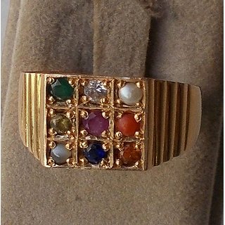                       Navratan Ring Stone Crystal Natural Lab Certified Stone Navgrah Gold Plated Finger Ring For Astrological Purpose By CEYLONMINE                                              