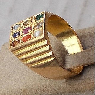                       Natural Navaratna Stone Gold Plated Ring Certified By Igl Lab Navgrah Stone                                              