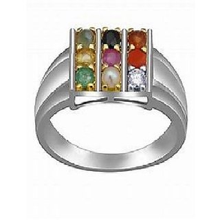                       CEYLONMINE- Natural Navaratna Silver Plated Ring Precious Stone Ring For Unisex                                              