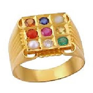                       Original Navaratna Stone Gold Plated Ring Unheated & Natural 9 Precious Stone Ring For Astrological Purpose By CEYLONMINE                                              