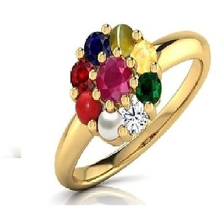                       Lab Tested Stone Navaratna Gold Plated Ring Original Navgrah Mix Stone Adjustabel Stylish Ring By CEYLONMINE                                              