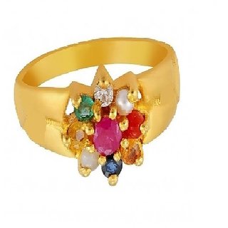                       IGL Lab Certified Natural Navartna Gold Plated Stone Ring For Astrological Purpose By CEYLONMINE                                              