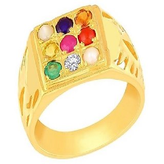                       Navratan Ring Stone Crystal Natural Lab Certified Stone Navgrah Gold Plated Finger Ring For Astrological Purpose By CEYLONMINE                                              