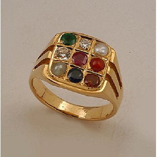                       Navratan Ring Stone Crystal Natural Lab Certified Stone Navgrah Gold Plated Finger Ring For Astrological Purpose By CEYLONMINE                                              