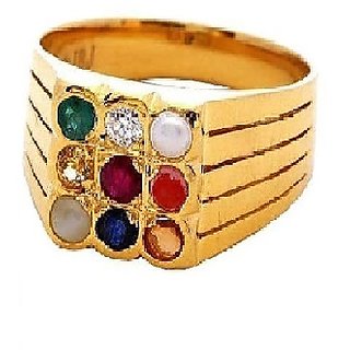                       Precious Gemstone Navaranta Stone Gold Plated Beautiful & Stylish Ring For Unisex By CEYLONMINE                                              