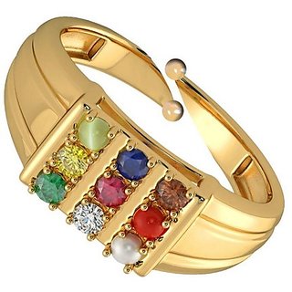                       Unheated & Untreated Navaratna Stone IGL Certified Nav Mix Stone Gold Plated Ring For Unisex By CEYLONMINE                                              