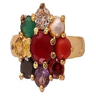                       Precious Gemstone Navaranta Stone Gold Plated Beautiful & Stylish Ring For Unisex By CEYLONMINE                                              